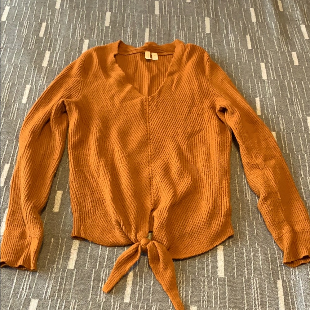 Anthropologie burnt orange tie sweater